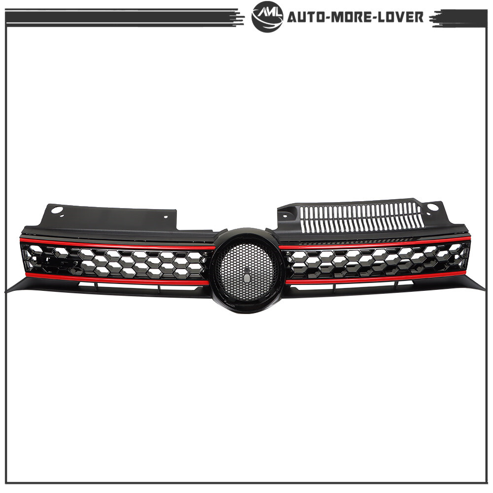 Front Upper Grille Black/Red Trim For 2010-2014 Vw Mk6 Golf/gti/jetta Sportwagen