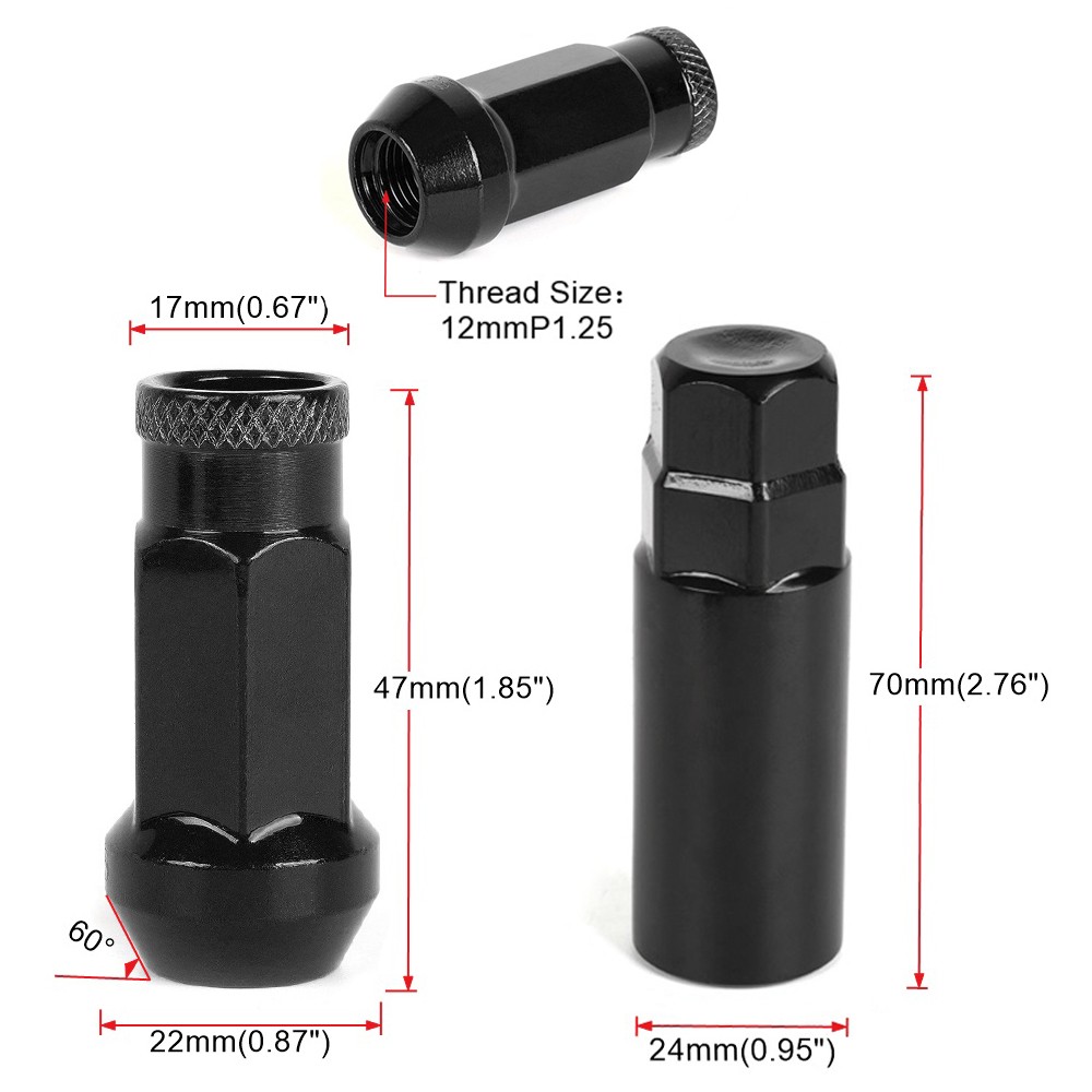 20PCS Forged Steel Lug Nuts 12X1.5 & 12×1.25 Acorn Rim Extended Open End 47mm