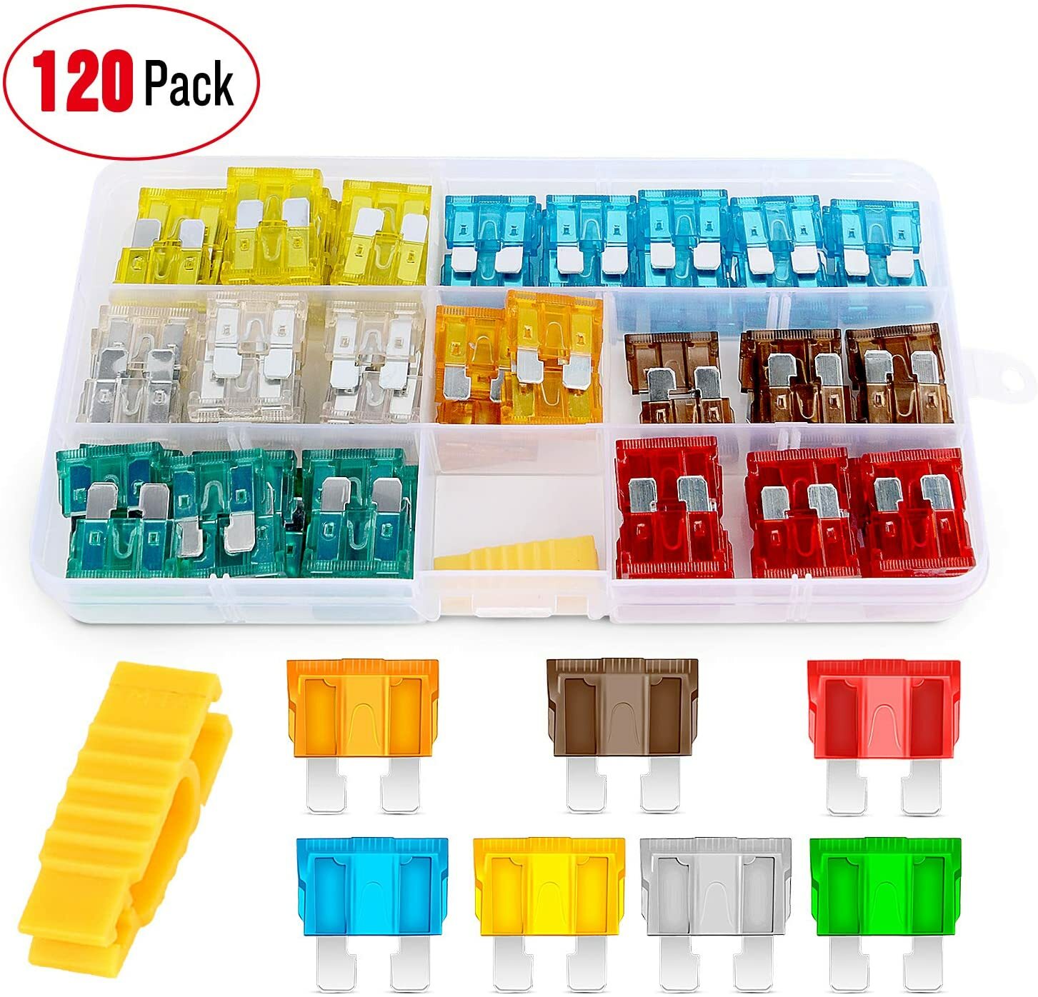 Nilight 120pcs Standard Blade Fuses 5A/7.5A/10A/15A/20A/25A/30A AMP Assorted Set