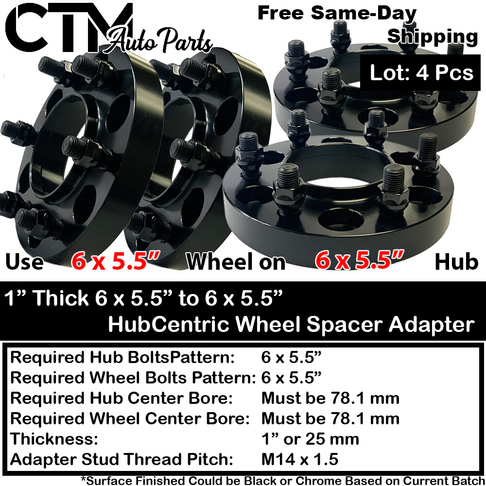 4x 1″ Thick 6×5.5 Hubcentric Wheel Spacer Adapter Fit Wagoneer/Titan XD/Ram1500