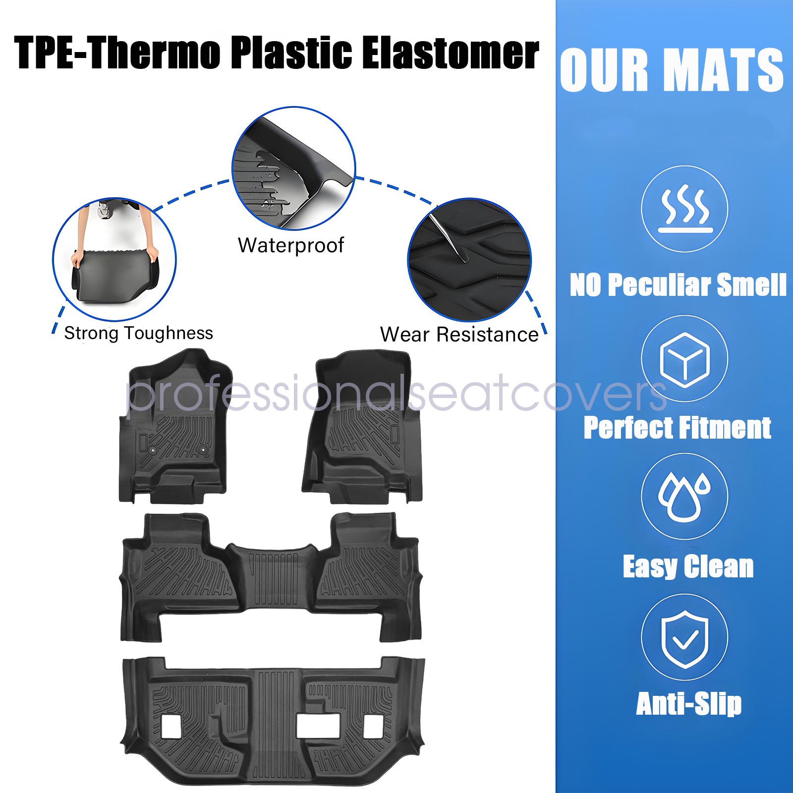 TPE For 2015-2020 Cadillac Escalade ESV 3D Floor Mats Liners All-Weather Black