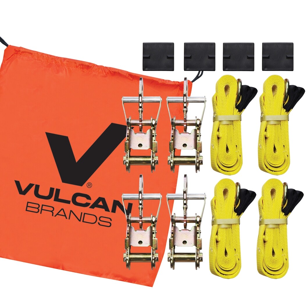 VULCAN Adjustable Loop Car Tie Down Kit – Snap Hooks (4 Straps & 4 Ratchets)