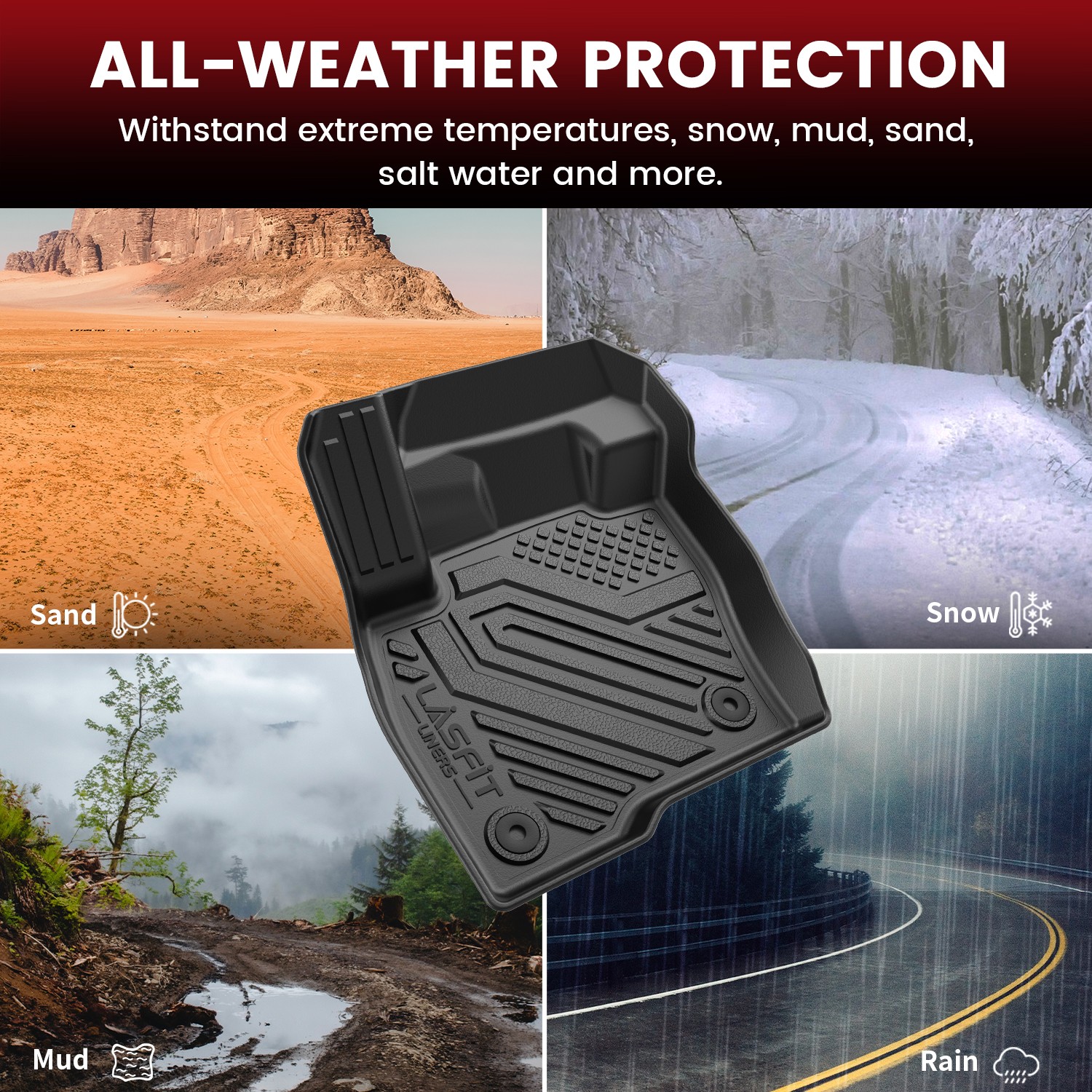 LASFIT Floor Mats for Ford Edge 2015-2024 Waterproof Protection TPE Cargo Liner