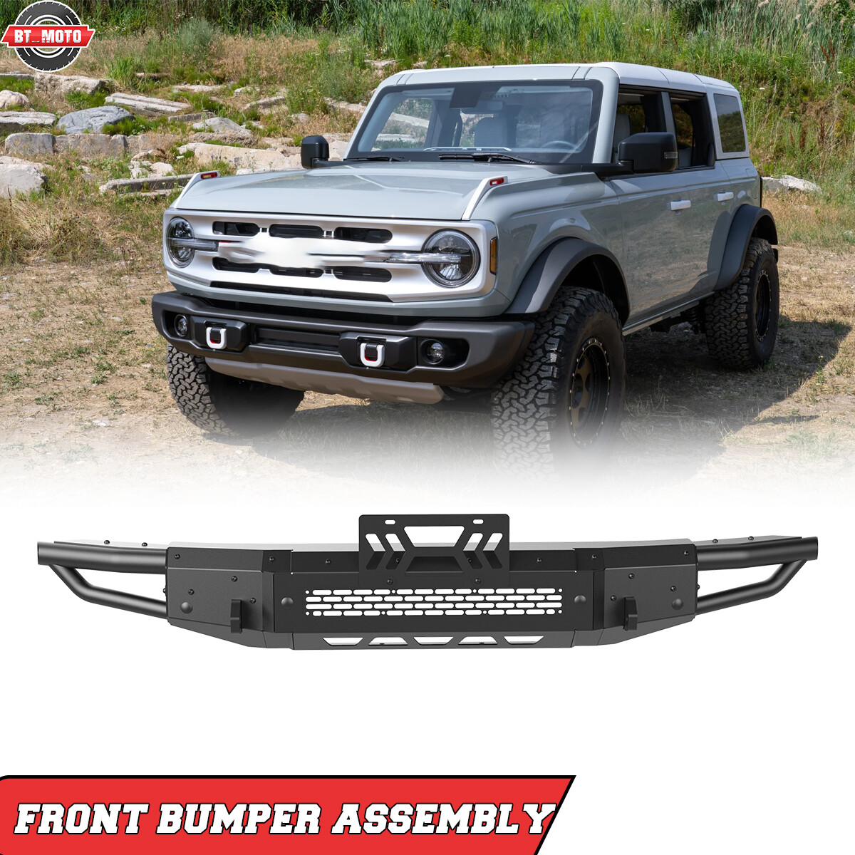 Textured Black Steel Front Bumper For 2021-2026 Ford Bronco Powder-coated 2pcs