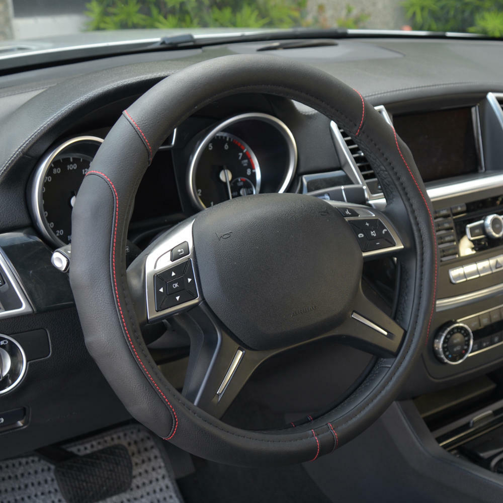 Car Steering Wheel Cover for Ford Mustang – Motor Trend Odorless PU Leather Red