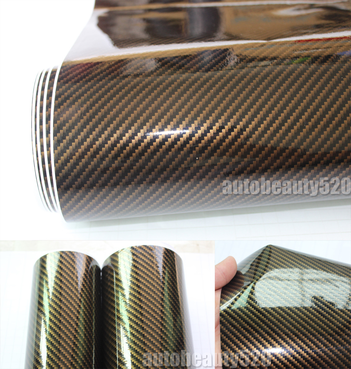 12″ x 50″ / Car Glossy 2D Carbon Fiber Vinyl Wrap Sticker Brown Decorated Strips