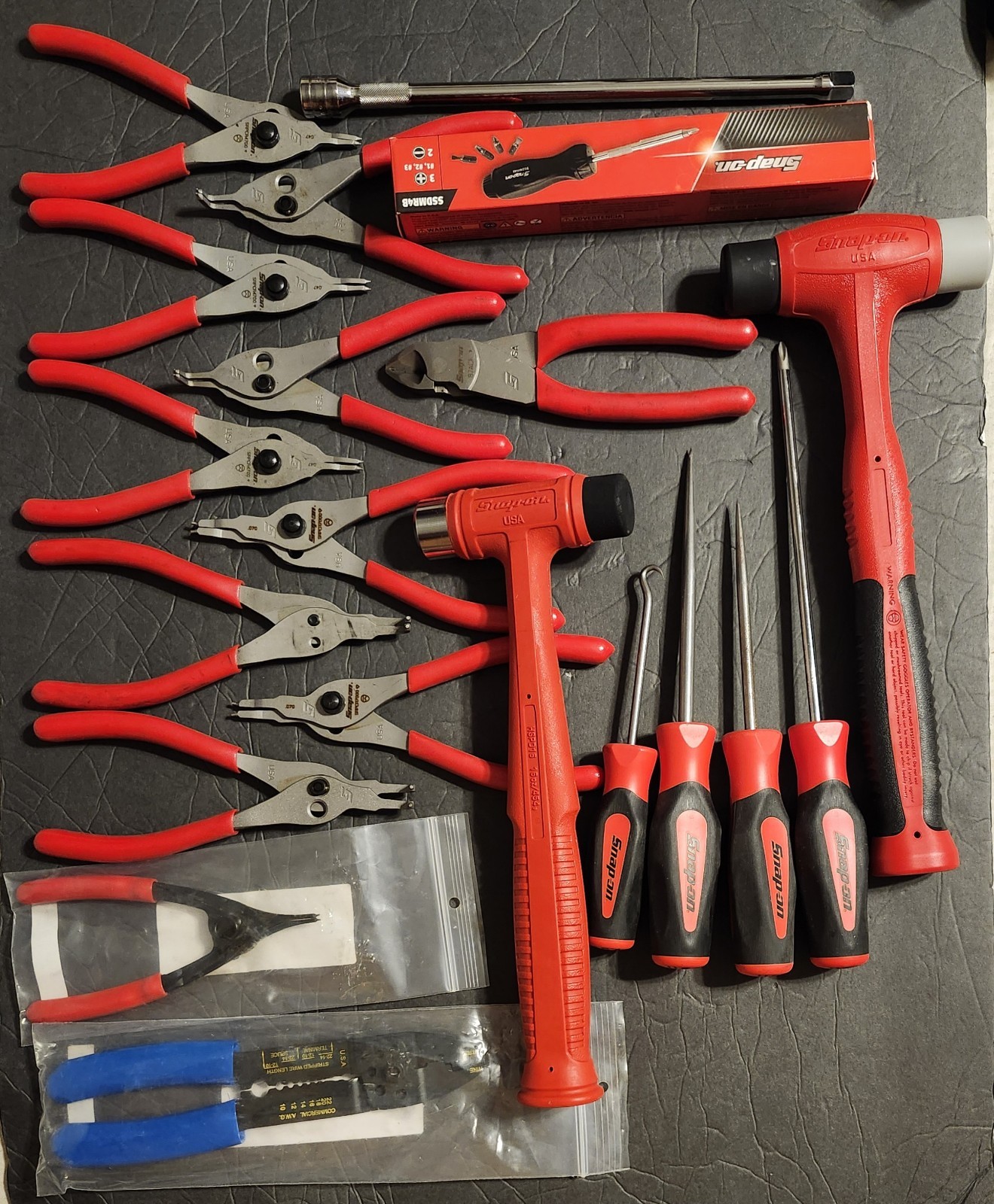 Random Snap On Tool Lot Screw Ratchet Driver Pliers Hammer Awl Snap Ring Retaini