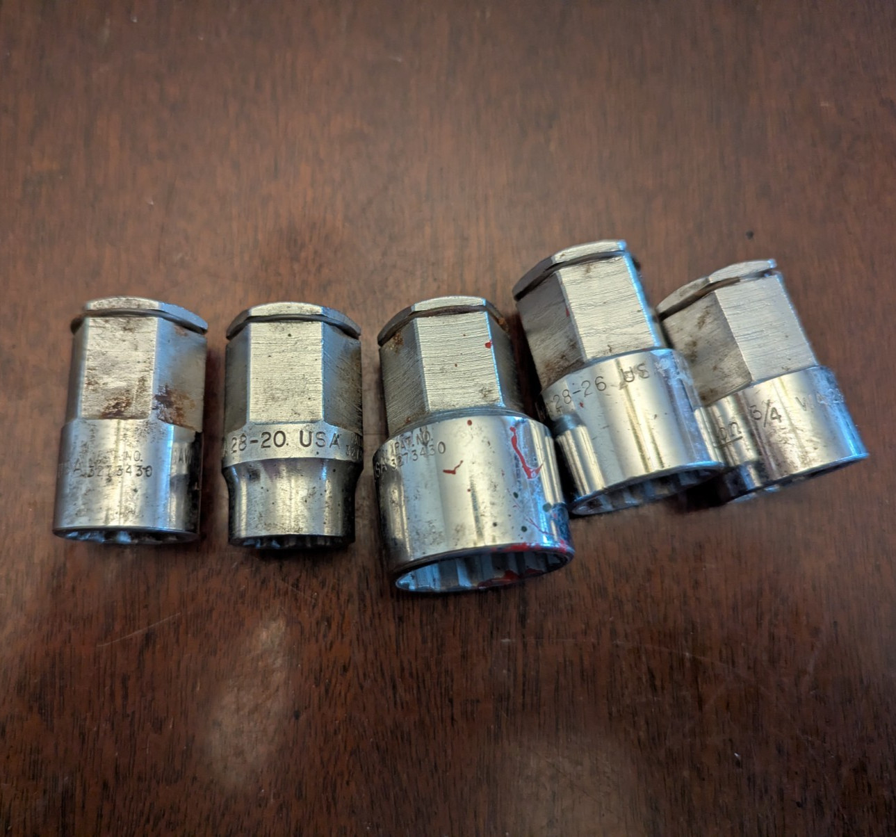 Snap-On Pass Through Sockets Chrome SAE 12 Point 5/8, 11/16, 3/4, 13/16, 15/16