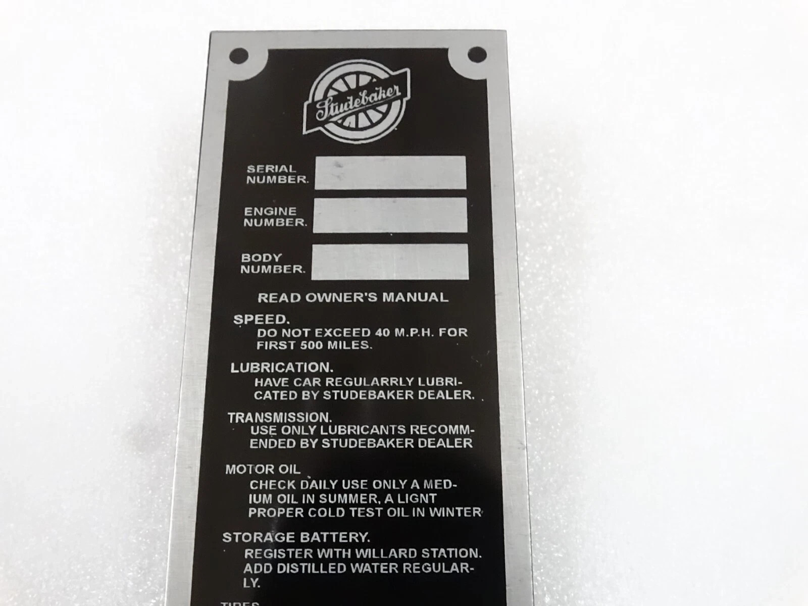 3X DATA PLATE FOR VINTAGE STUDBAKER DOOR JAM VERTICAL MODEL #V253-7