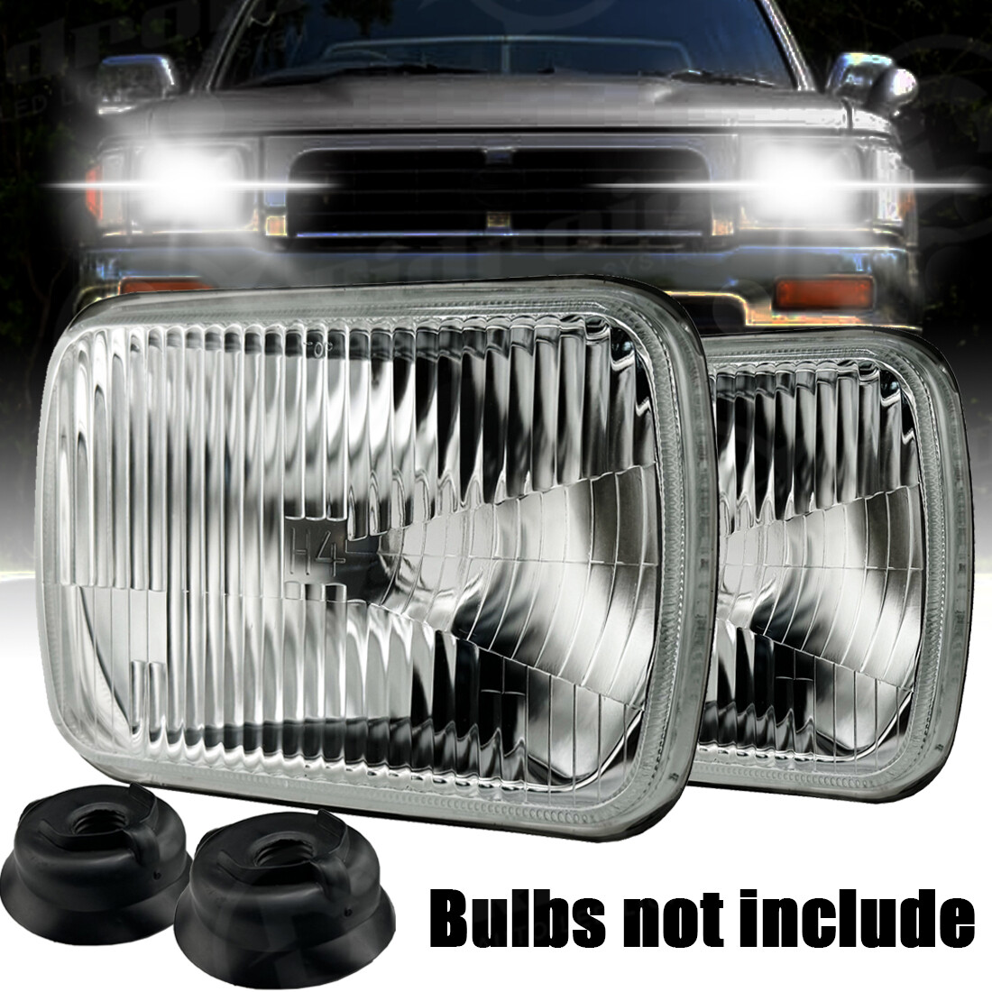 7 x 6 Semi Sealed Glass Headlight Lamp Housings Fits H4 LED HID Halogen Bulbs