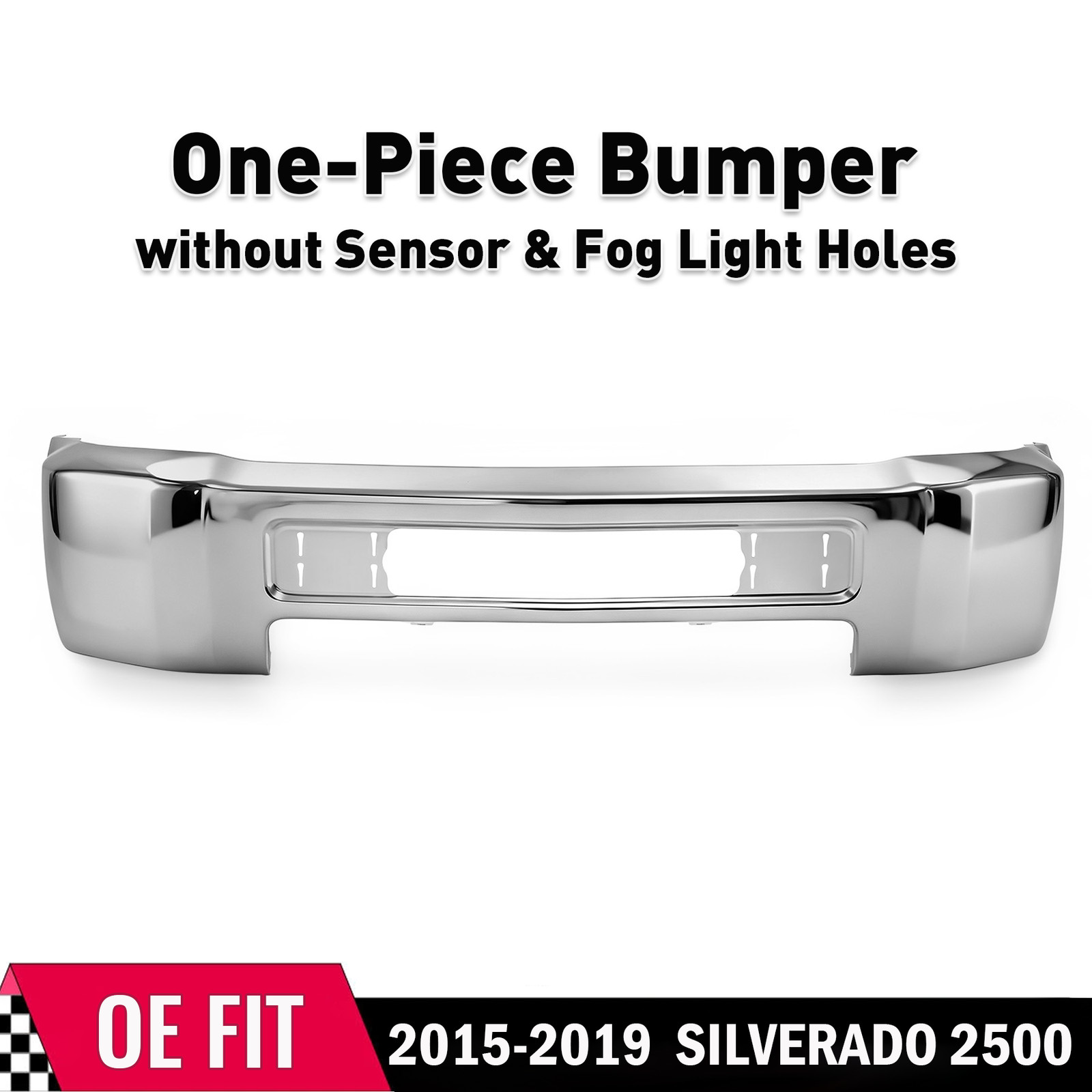 VRC One-Piece Front Bumper Fits 2015-2019 Chevy Silverado 2500HD 3500HD Chrome