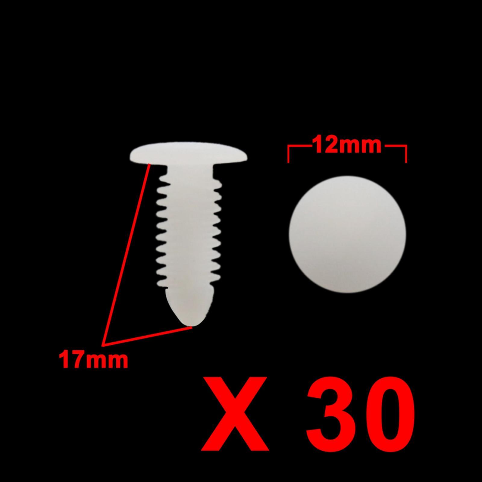30pcs White Universal Rivets Splash Guard Fastener Push Clips 0.3″ x 0.26″ Hole