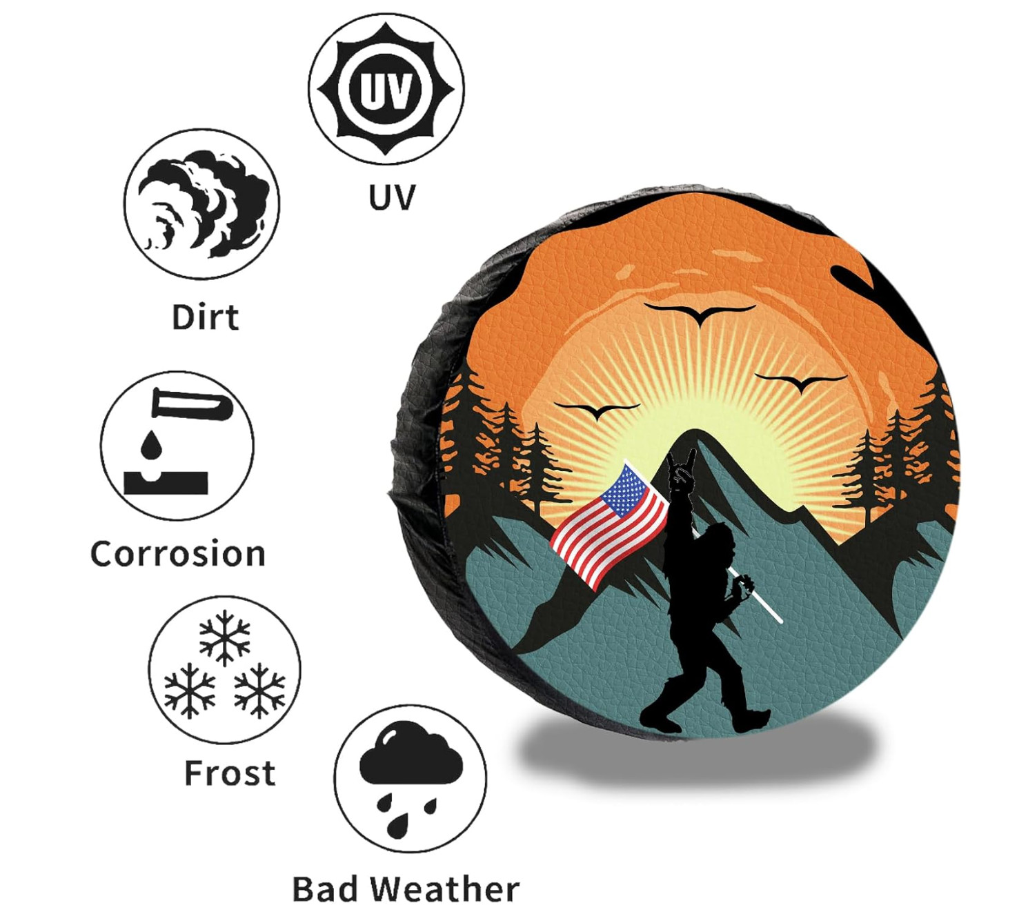 16″ American Flag Spare Tire Cover Fit Jeep Wrangler Rv SUV Truck Travel Trailer