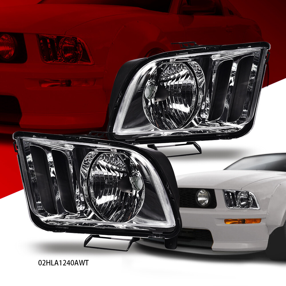 Fit For 2005-2009 Ford Mustang Replacement Headlights Headlamp L+R Pair