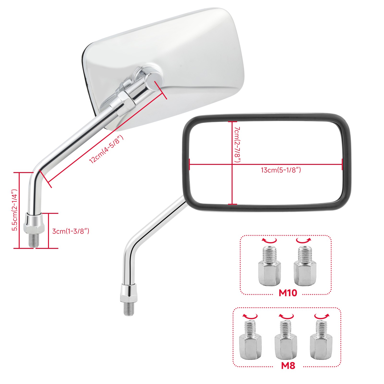 2x Chrome Rectangle Moto Rearview Mirrors For Yamaha Virago XV 250 535 750 1100