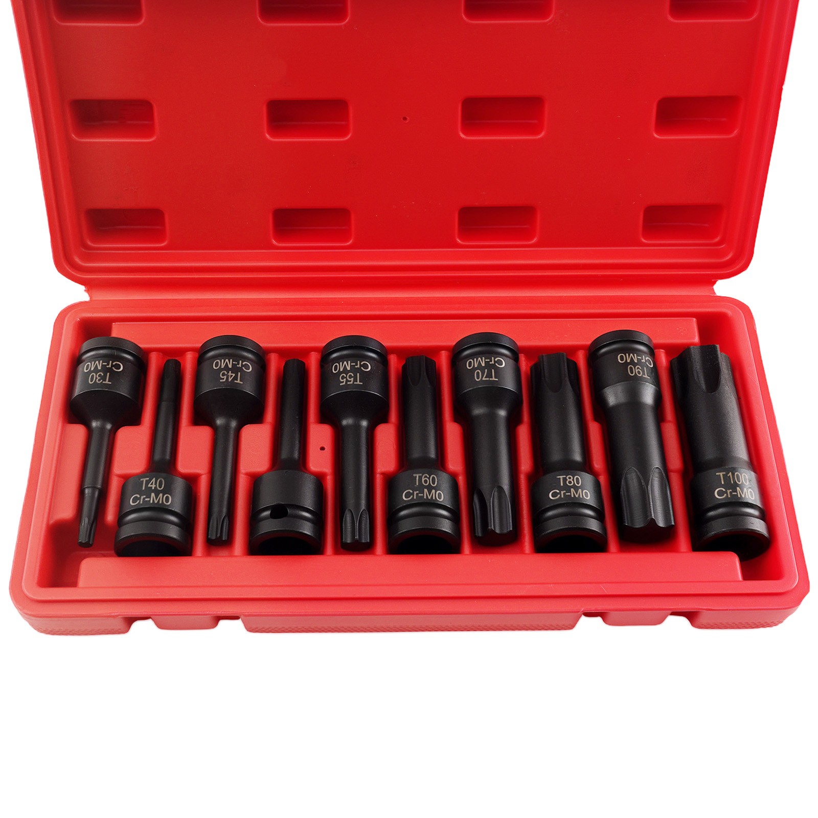 10Pcs T30-T100 1/2 Inch Socket Bits Set Star Drive Impact with Carrying Case
