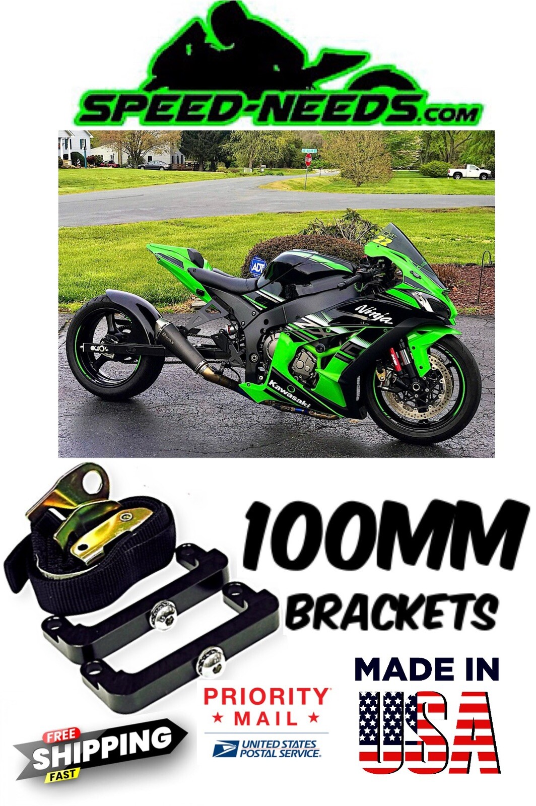 16-25 KAWASAKI ZX10R ZX10RR SUSPENSION LOWERING STRAPS & 100mm CALIPER BRACKETS