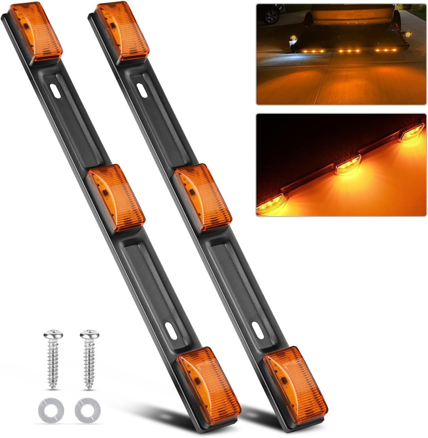 Nilight 9 LED Marker Tail Trailer Light Bar 14.2Inch 2 PCS Amber Clearance