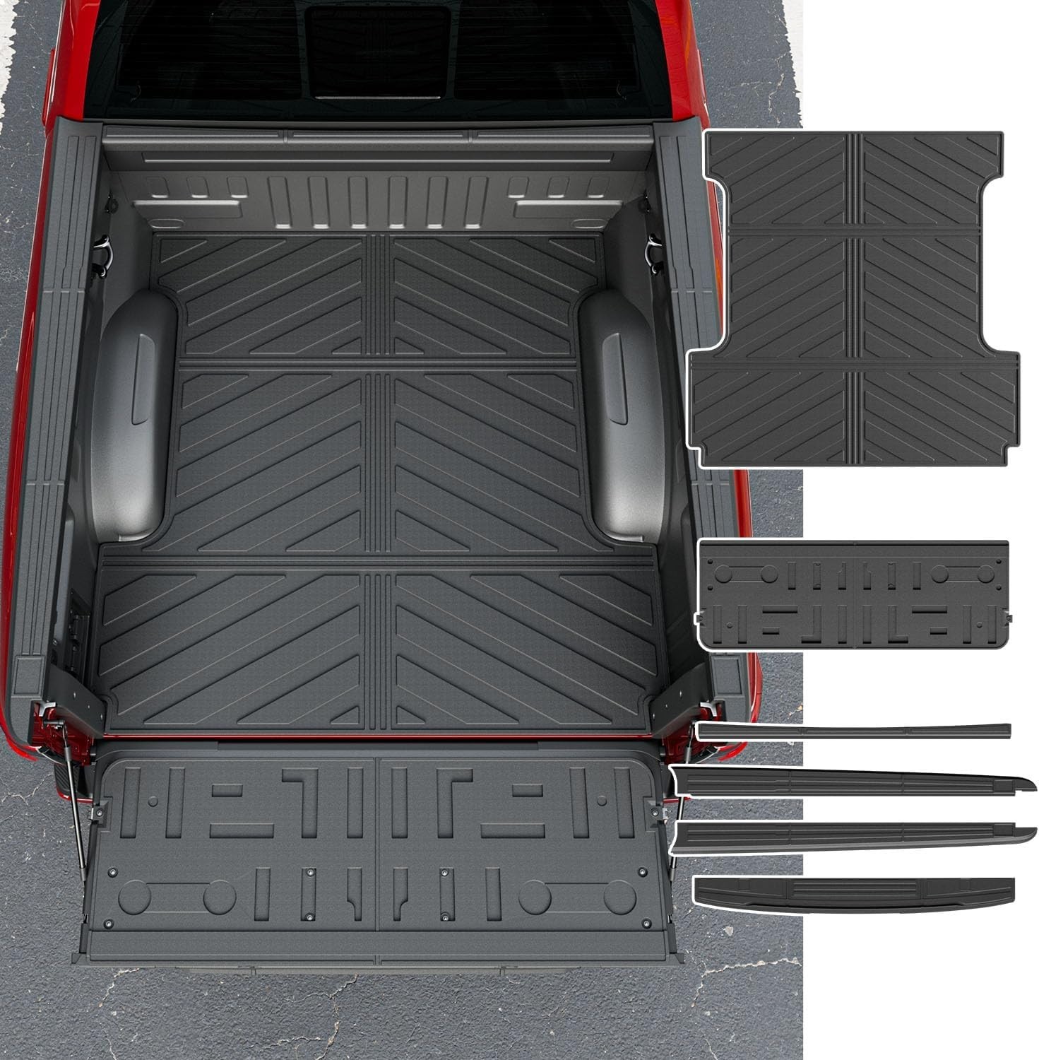 For 2015-2025 Ford F150 5.5FT Truck Bed Rail Caps Truck Bed Mat Tailgate Mat