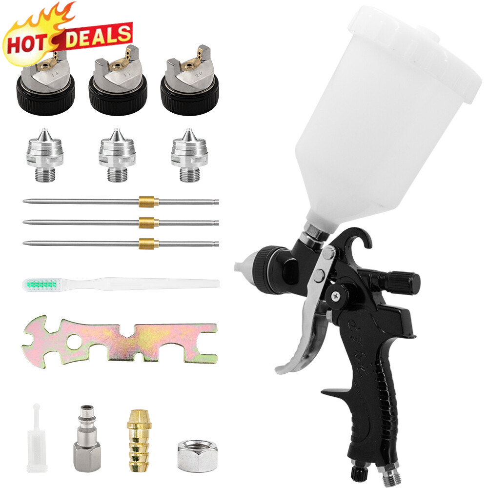 HVLP Air Paint Spray Gun Kit Gravity Feed Car Primer 1.4mm 1.7 2.0MM Nozzle