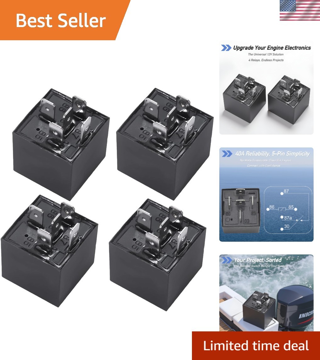 Reliable 5 Pin 12V Switch Relays – 4 Pack for Automotive & Marine Applications