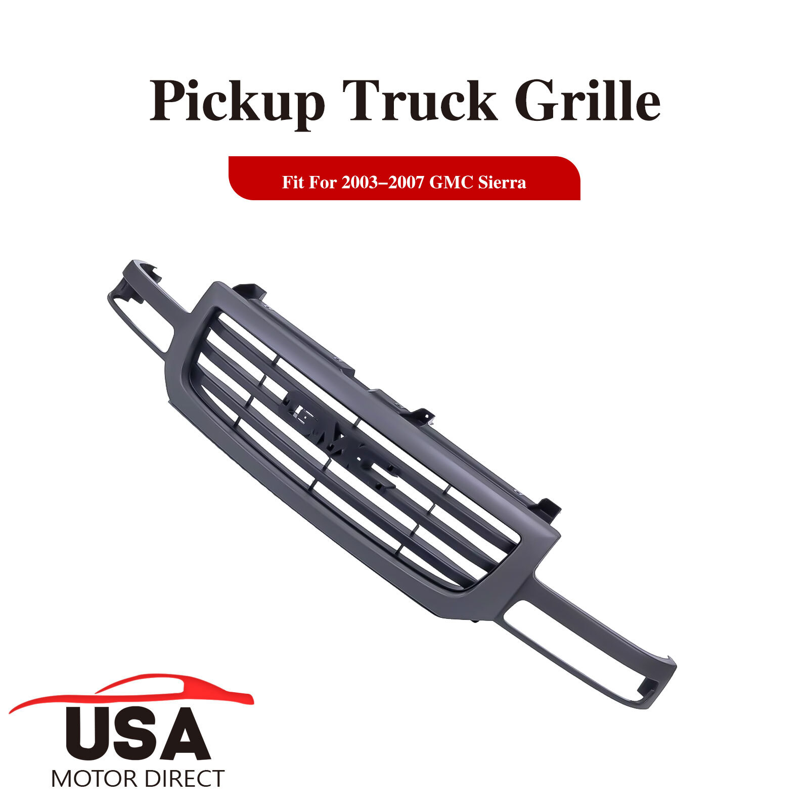 Gloss Black Grille For 2003-2007 GMC Sierra 1500 Pickup Truck Dark Gray & High