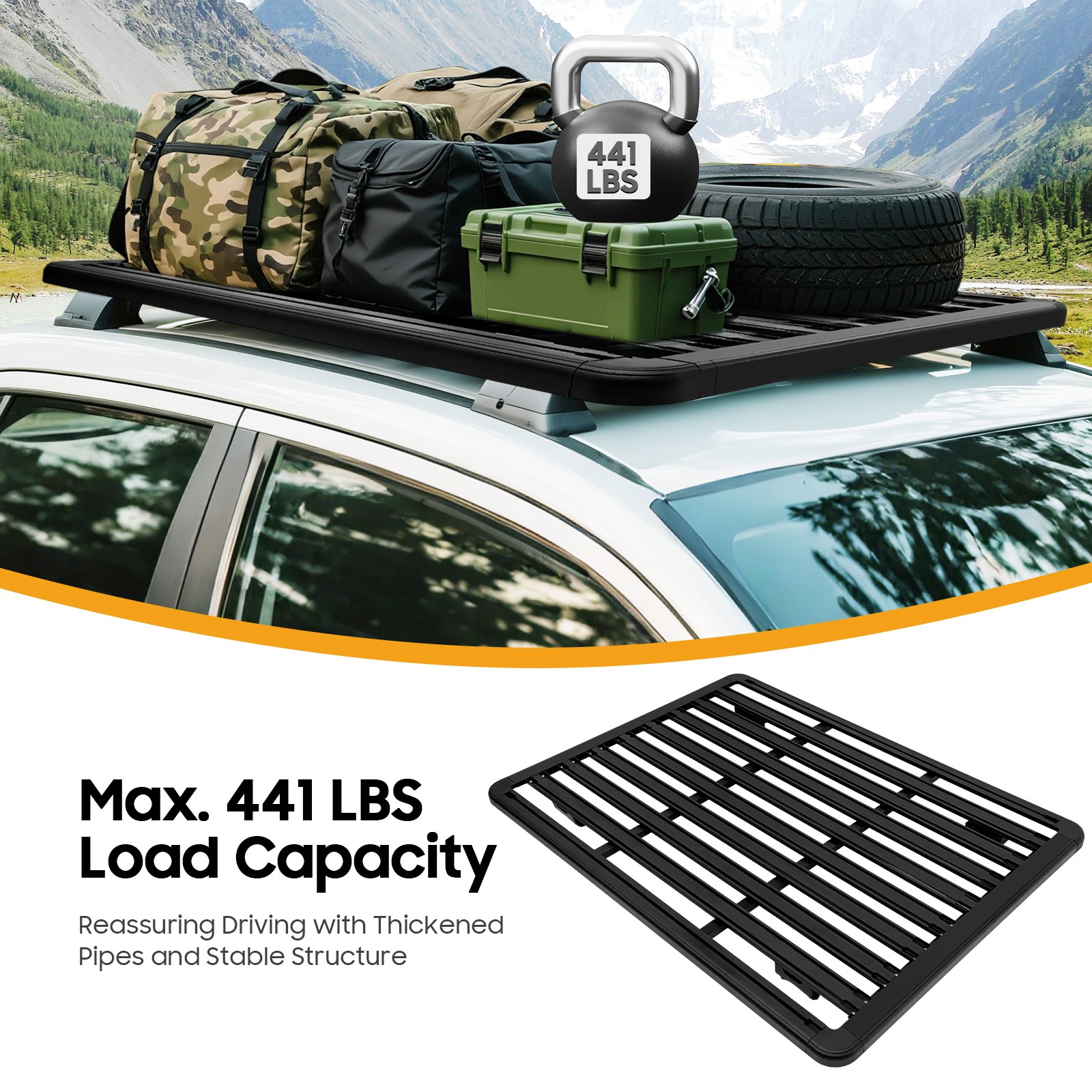 63″ x 47.2″ Aluminum Platform Flat Roof Rack Universal Cargo Carrier 440lbs Load