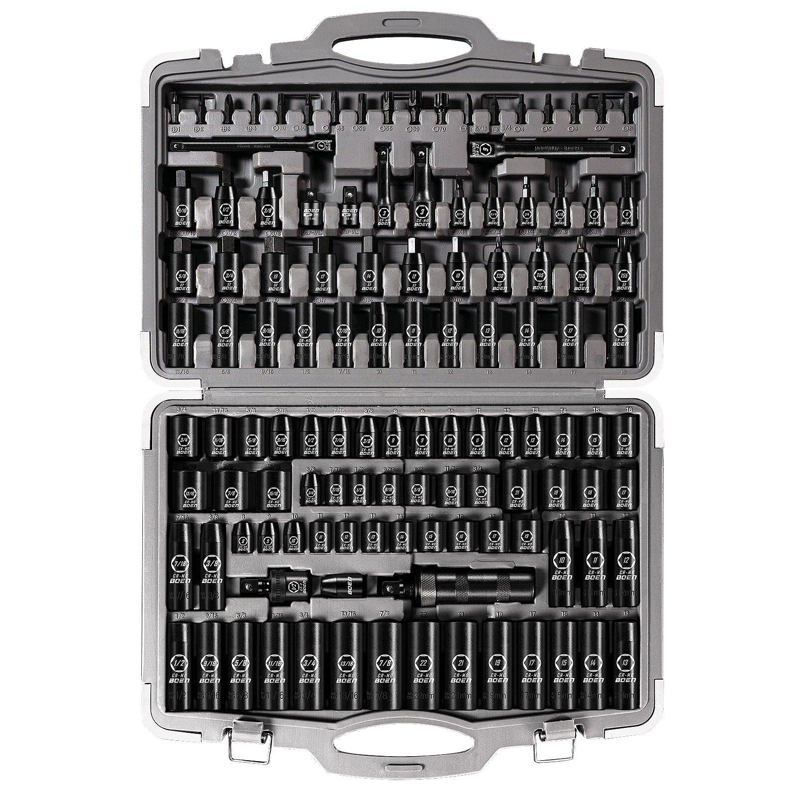 119 Piece Impact Socket Set, 1/2″3/8″ Drive,Deep/Shallow,SAE/Metric,6 Point