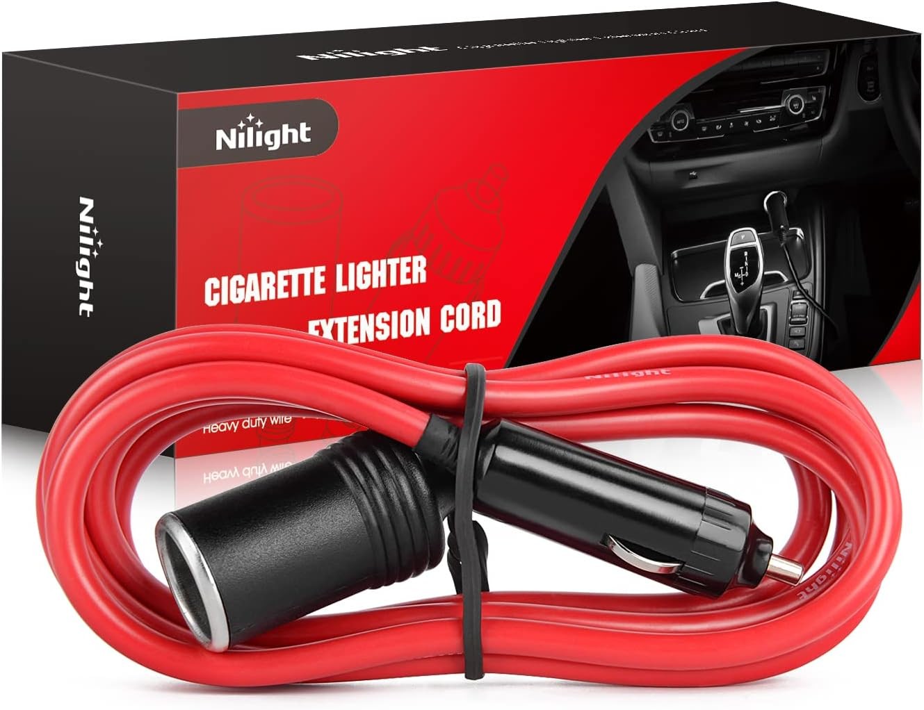 Nilight Cigarette Lighter Extension Cord Cable 6ft 12V/24V Car Charger