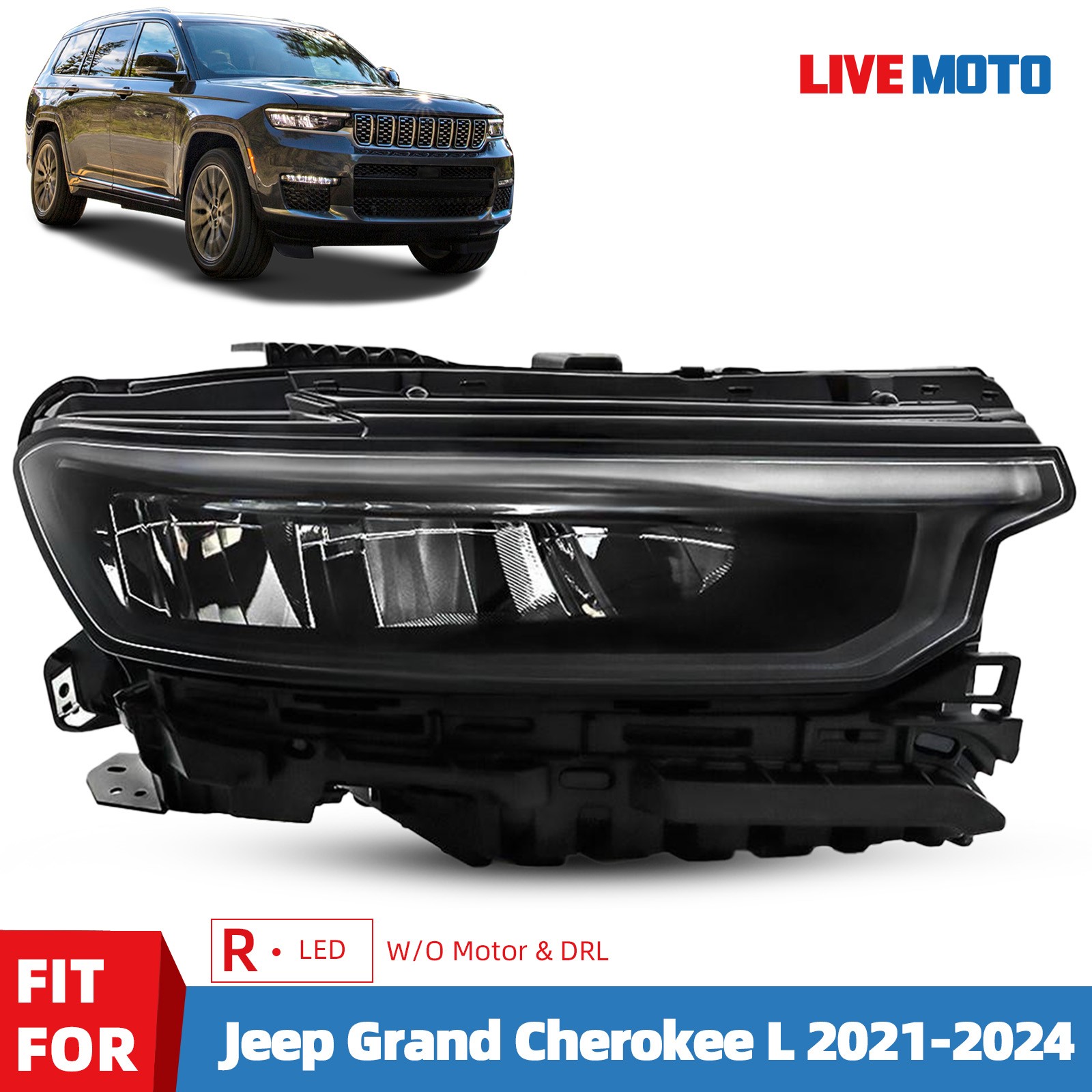 LED Right Passenger Headlight For 2021-24 Jeep Grand Cherokee L W/O Motor & DRL