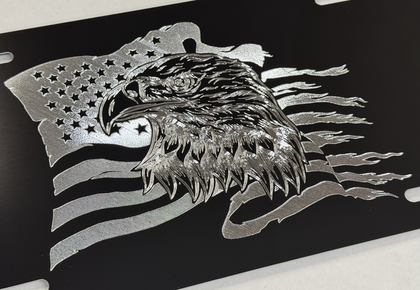 DEEP Engraved US USA Flag Eagle Patriotic Car Tag Etched Vanity License Plate