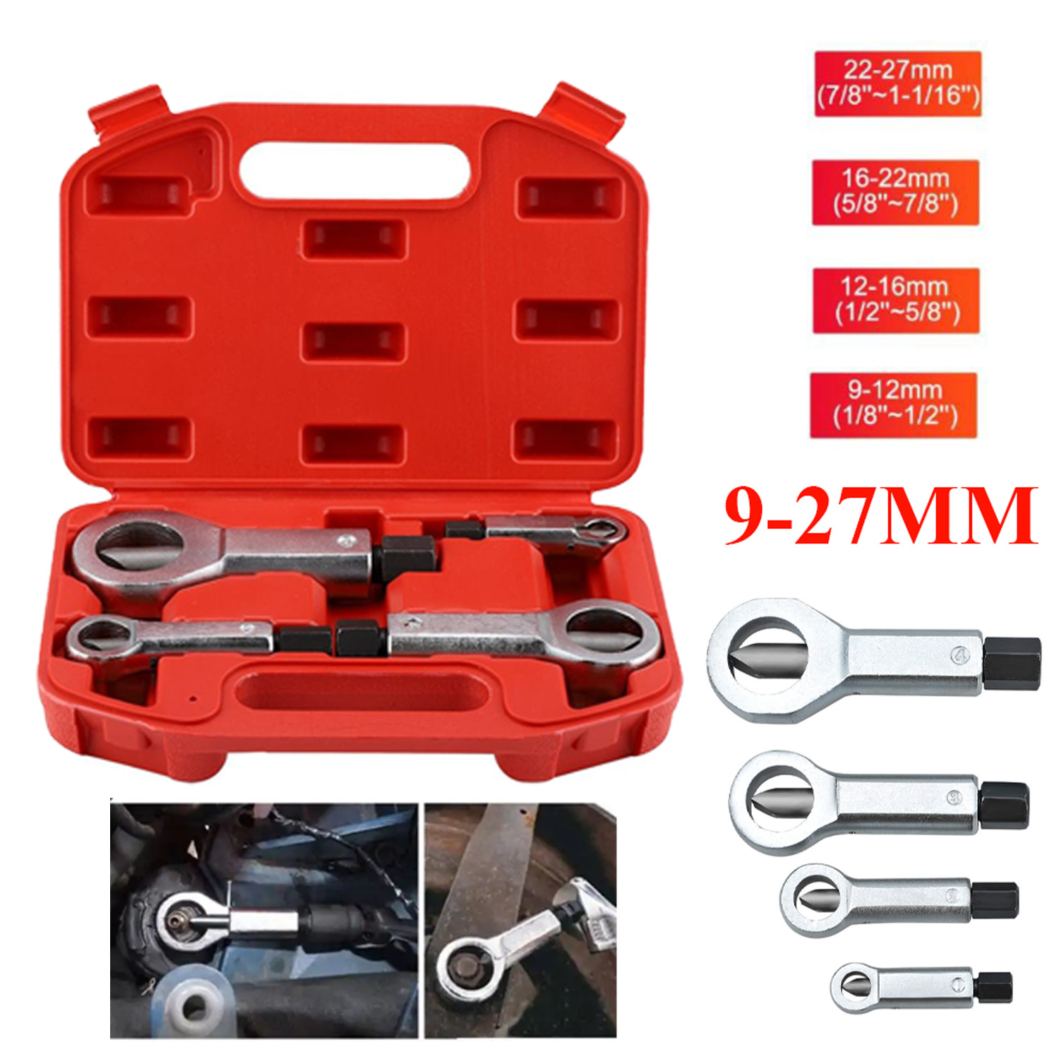 4PCS Nut Splitter Breaker 9-27mm Nut Remover Extractor Adjustable Cracker Hand