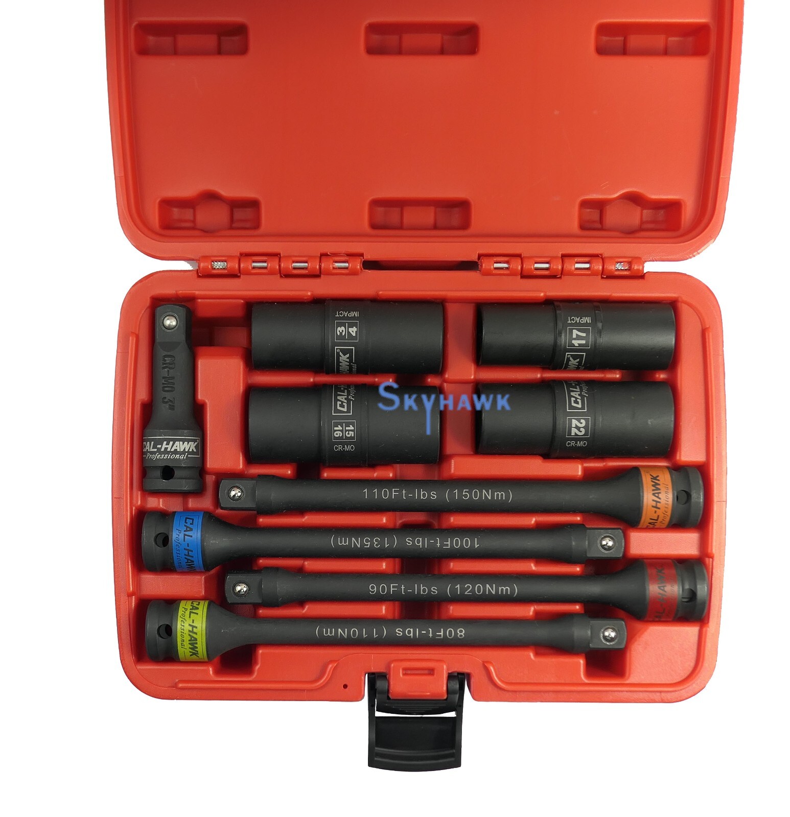 9-pc 1/2″Dr Flip Impact Lug Nut Socket Metric/SAE with Torque Extension Bar Set