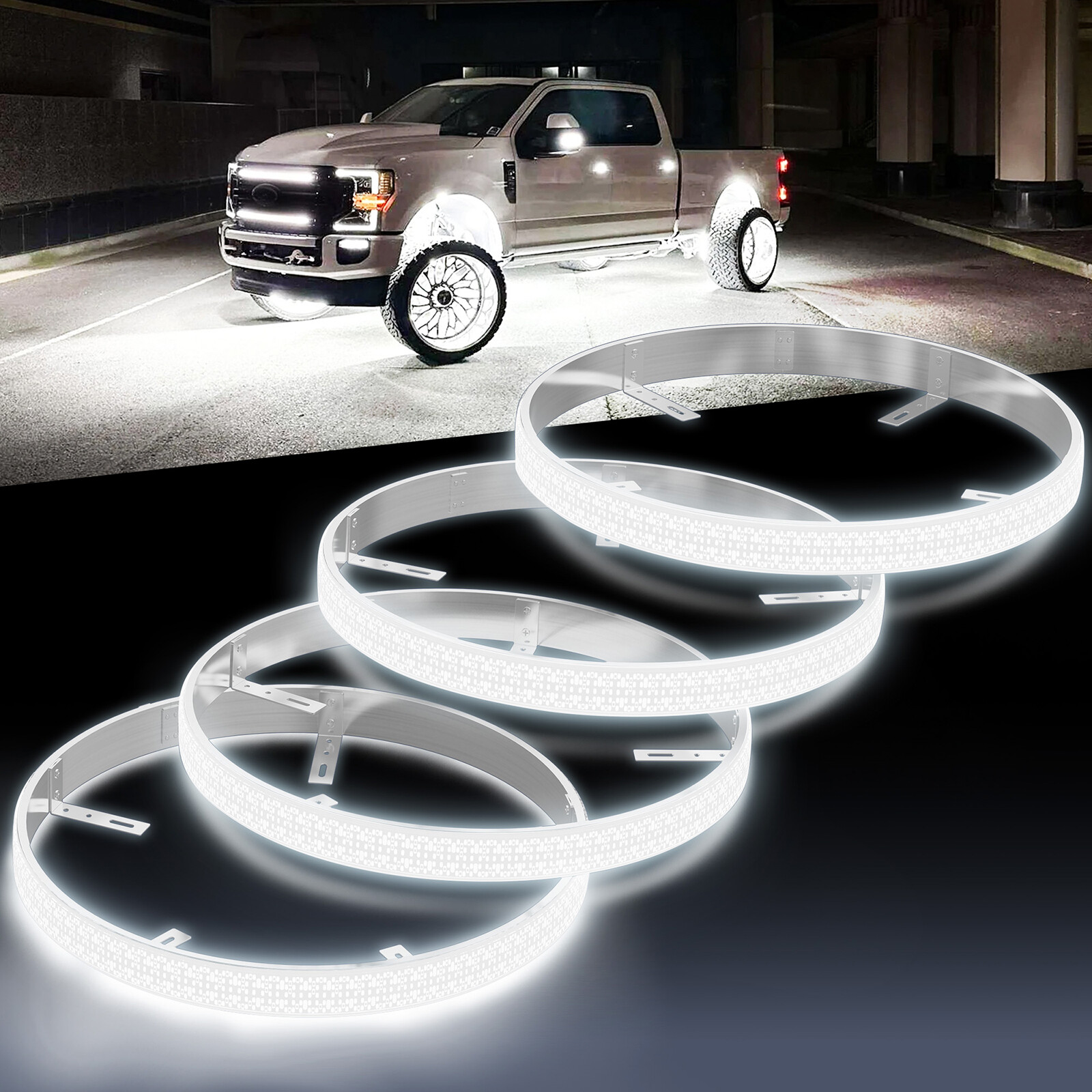 4Pcs 300W 17″ Inch 5-Row Pure White LED Wheel Lights Car Rim Lights 6000K Bright