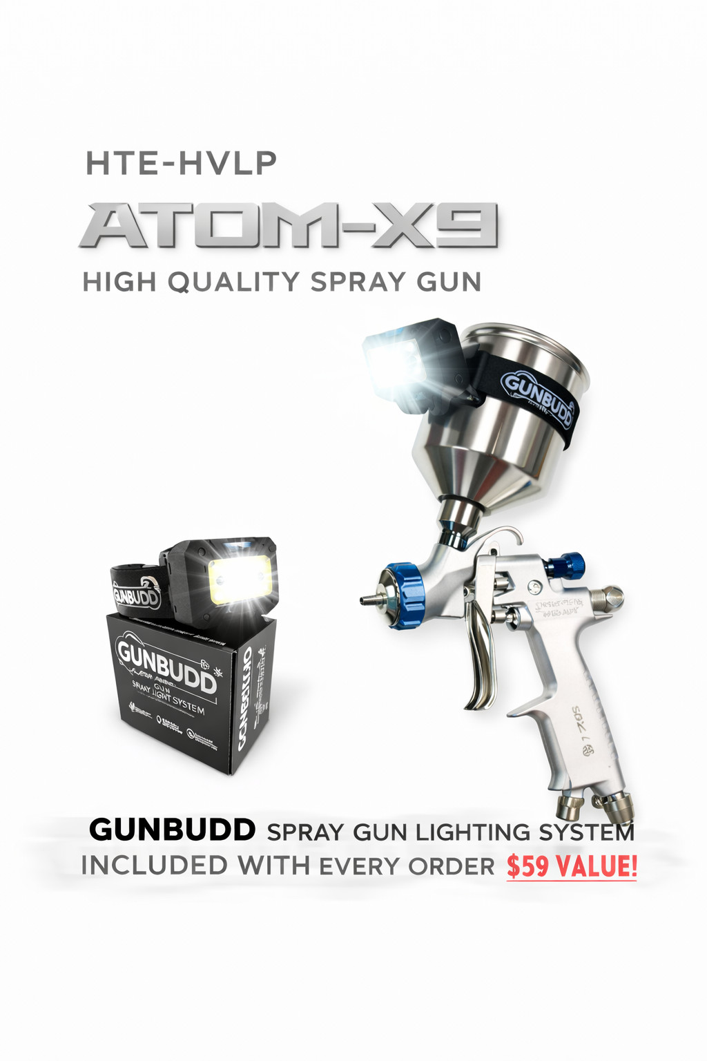 Atom X9 Mini HVLP Auto Paint Spray Gun – Primer & Paint + FREE GunBudd