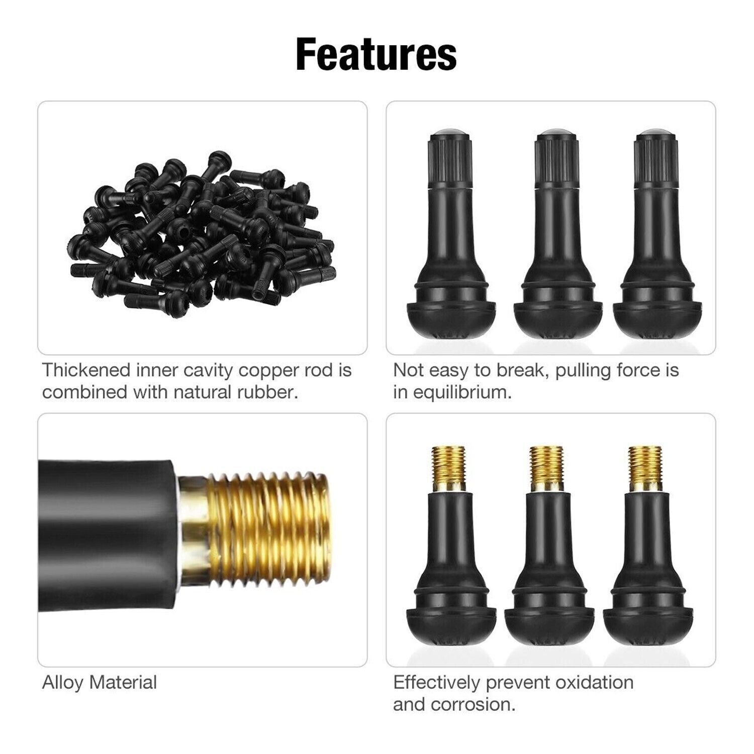 50pcs Car Auto TR 413 Short Rubber Tubeless Snap-In Tyre Tire Valve Stems Black