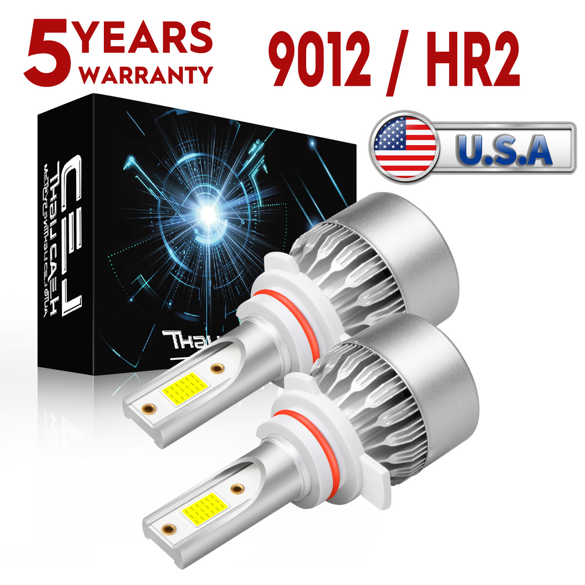 2PC 9012 HIR2 COB LED Headlight Bulbs Kit High Low Beam Super Bright 6500K White