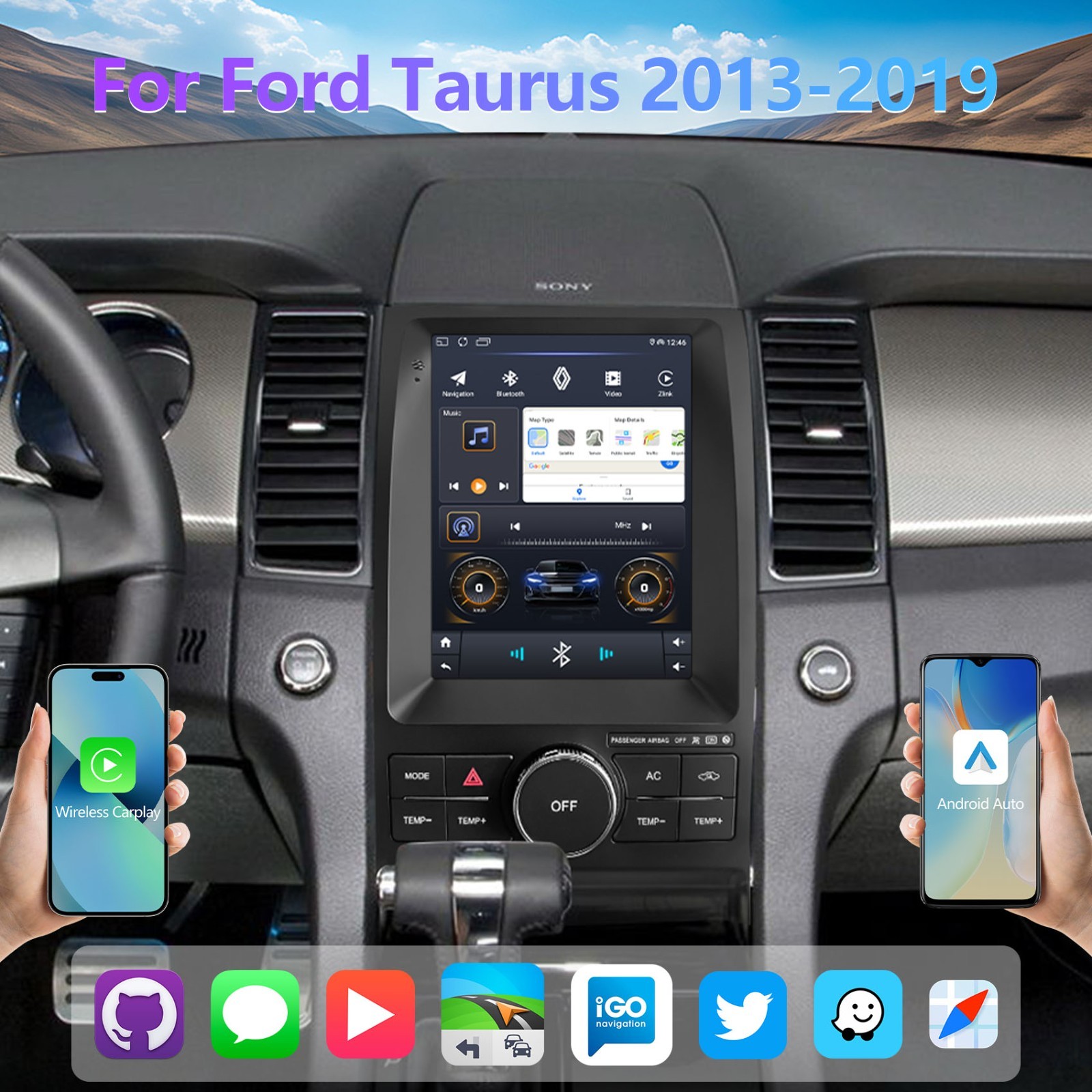 9.7″ Tesla Style FOR Ford Taurus 2011-2019 Android 14.0 CARPLAY GPS RADIO STEREO