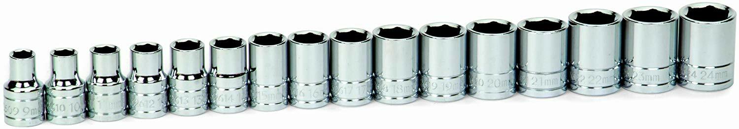 16-Piece 1/2″ Drive Shallow 6-Pt. Metric Socket Set on Clip Rail, Williams 32943