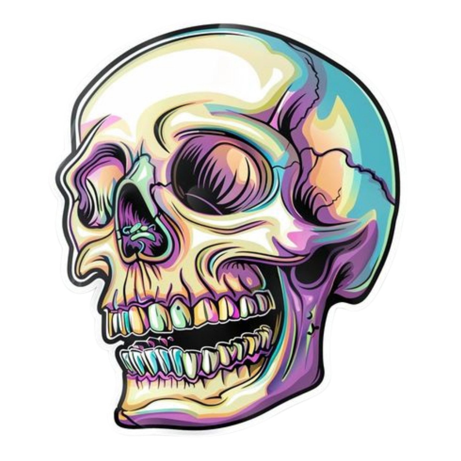 Skull Rainbow Sticker (3 Inch) Street Art Urban Edgy Hip Hop Grunge Skate