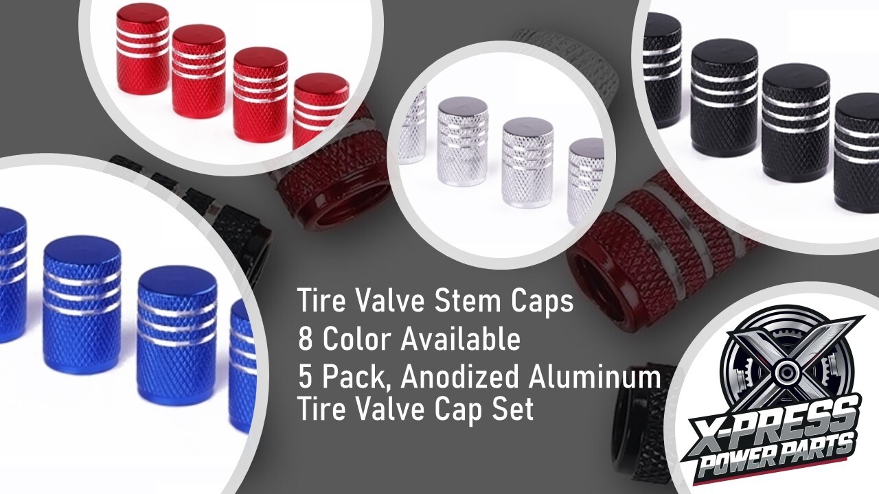 Tire Valve Stem Caps, All Color, 5 Pack, Anodized Aluminum Tire Valve Cap Set