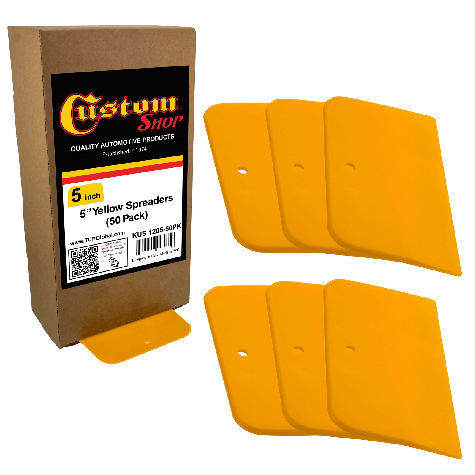 Custom Shop 5 Inch Spreaders for Auto Body Fillers, Putties and Glazes – 50 Pack