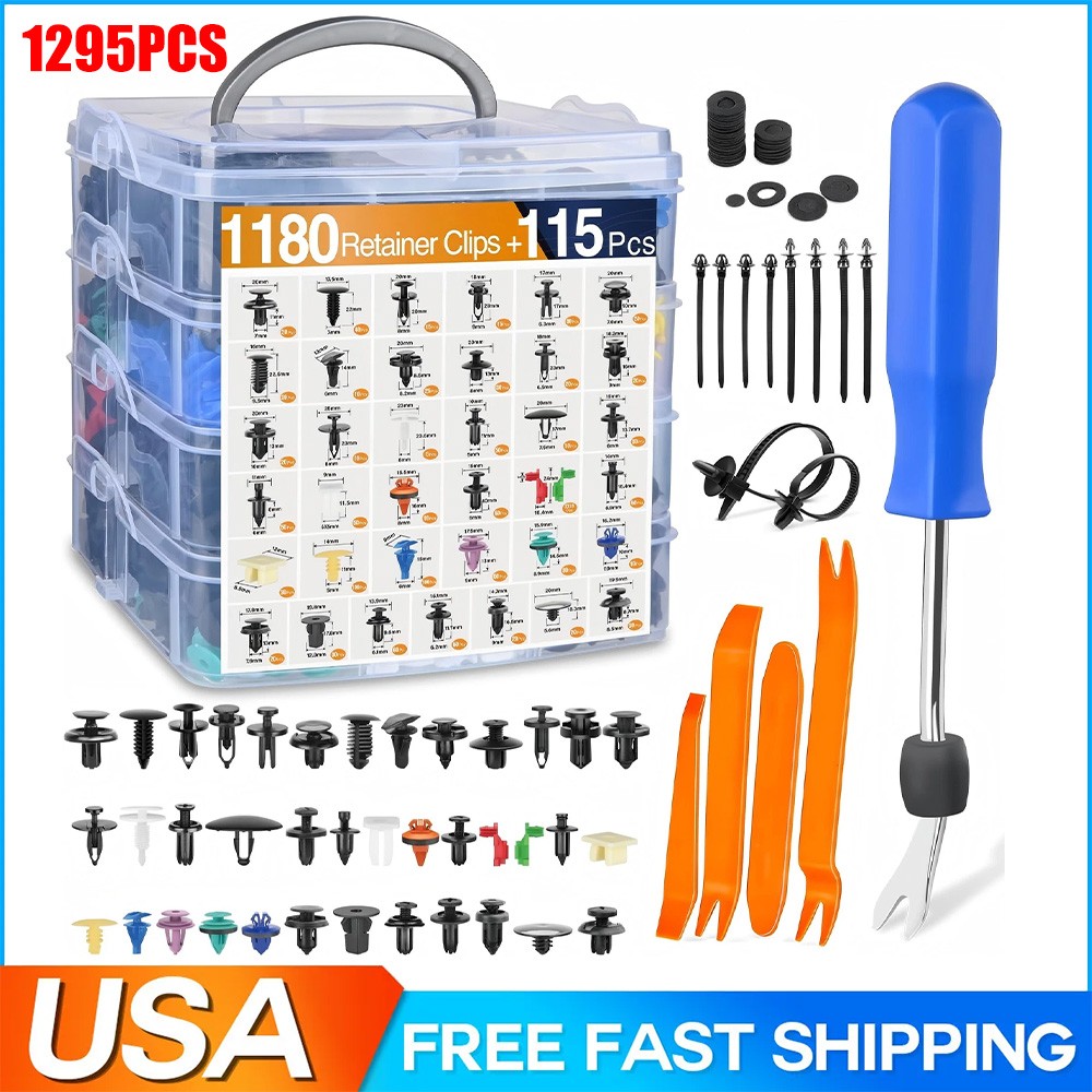 1295PCS Car Retainer Auto Fasteners Body Trim Clips Pin Rivet Bumper Kit Plastic