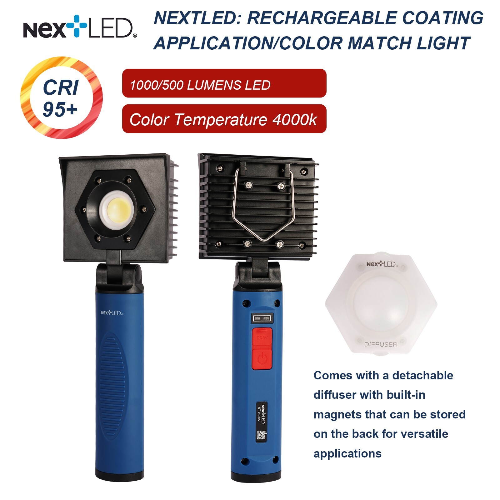 NextLED NT-V3505 Rechargeable Ceramic Coating Application Light, CRI 95, 1000 LM