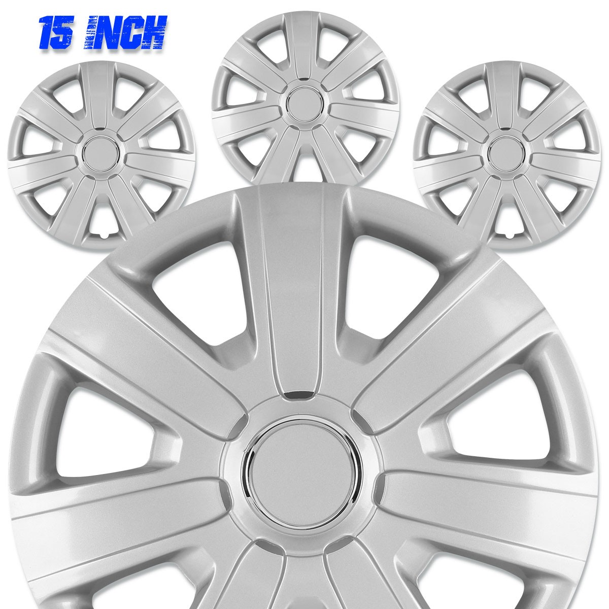 15Inch Set of 4 Wheel Covers Full Rim Snap On Hub Caps for R15 Auto Tire & Steel
