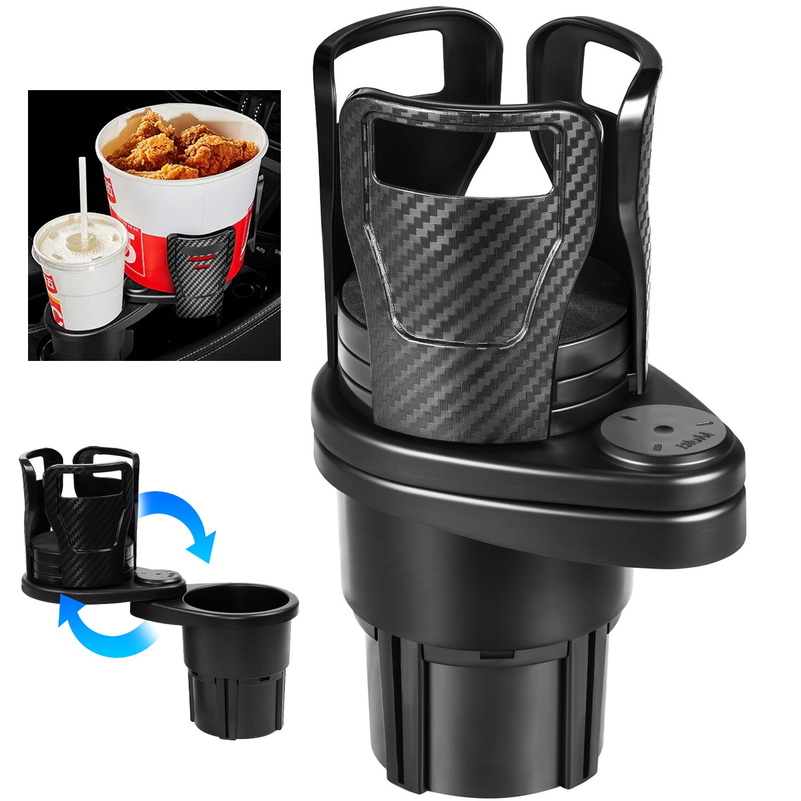 360° Rotating Car Dual Cup Holder Drink Bottle Adapter Expander Organizer Phone