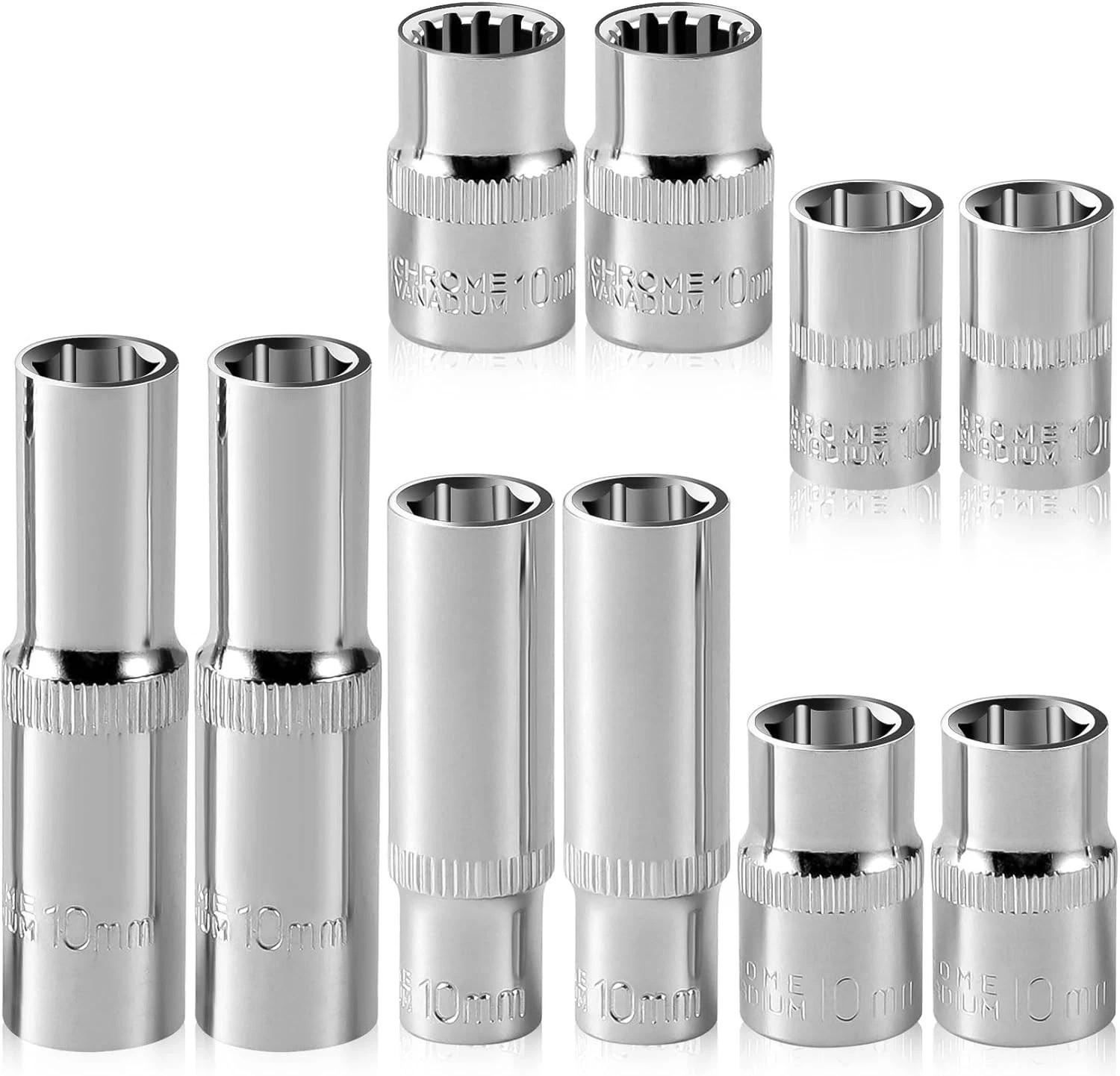 10-piece] 10mm Socket Set, 1/4-inch & 3/8-inch Drive Impact Socket, 6-point &…