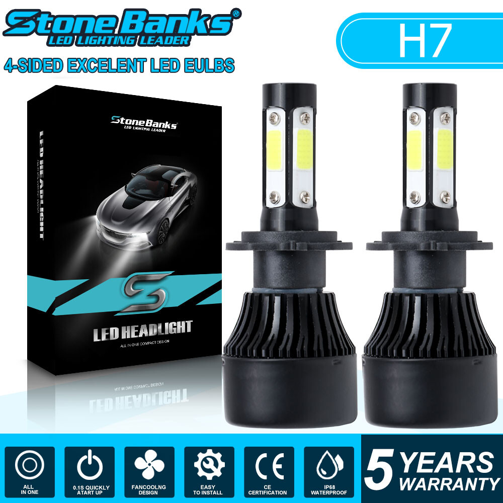 2X 4-SIDE Conversion Kit H7 LED Headlight High Low Beam Bulbs 6000K Xenon White