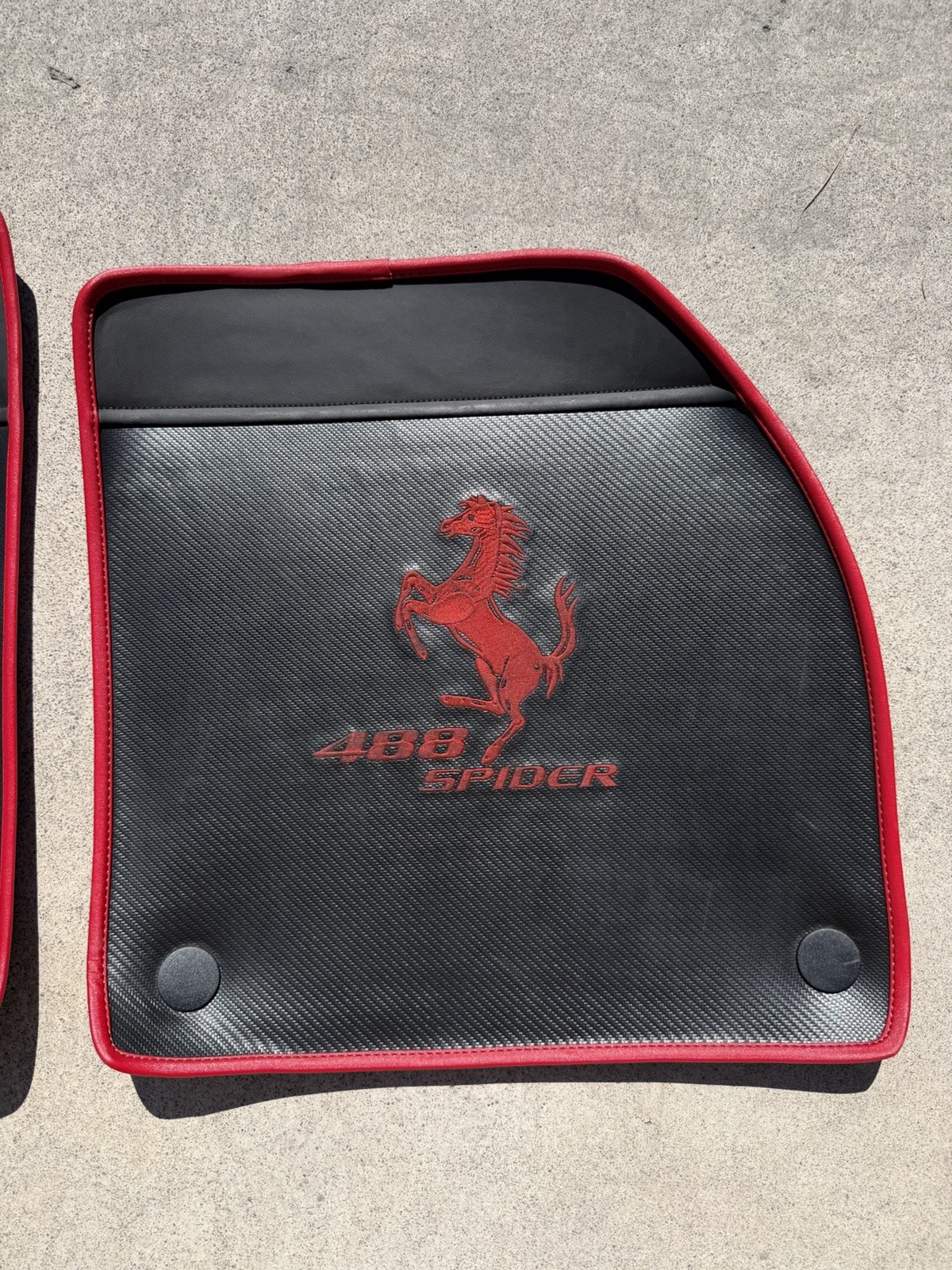 Ferrari 488 Spider Custom Floor Mats Set Of 2 Carbon Fiber Look Red Trim