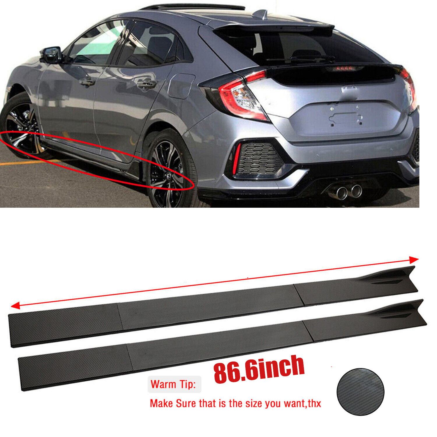 For AUDI Sedan 86.6″ Carbon Fiber Side Skirt Extension Rocker Panel Lip Splitter